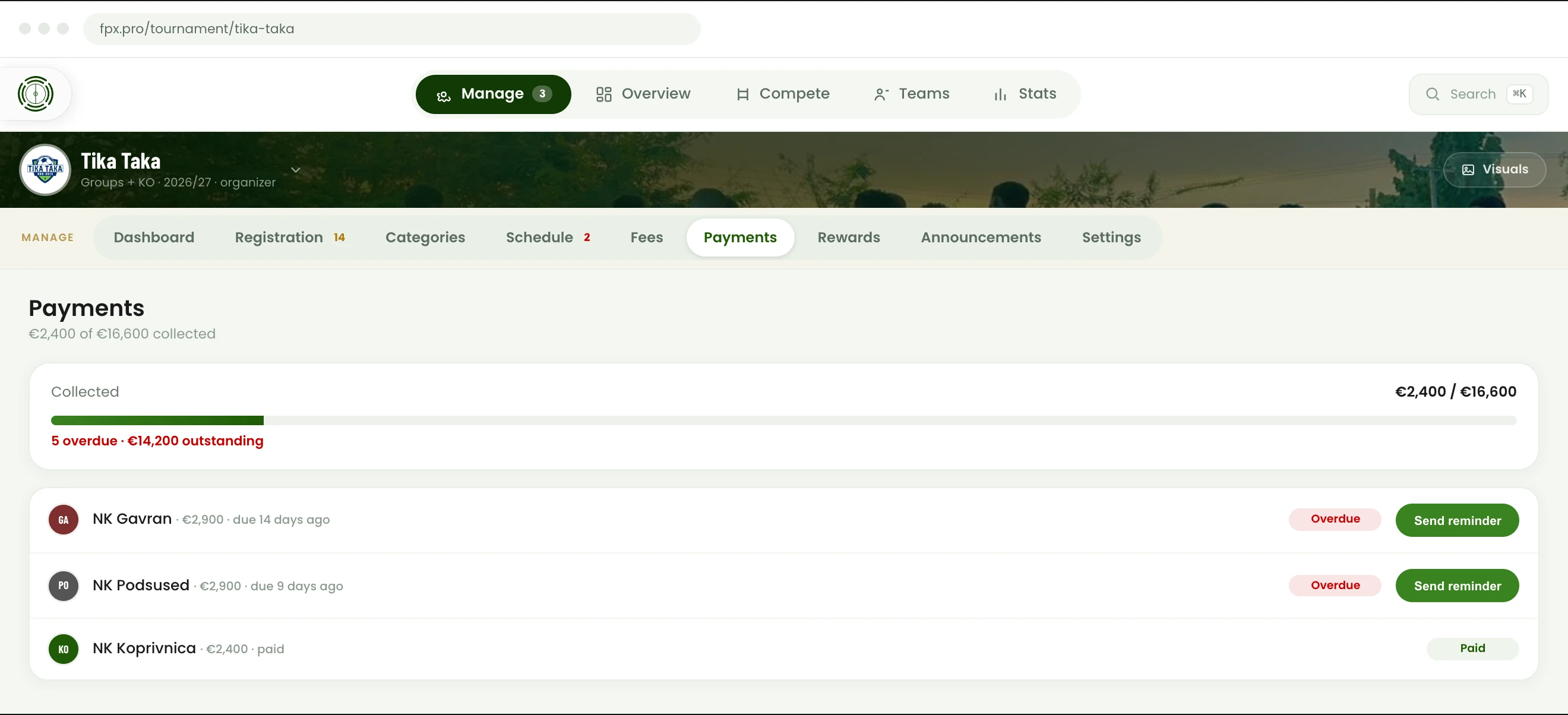 Handle registrations and payments
